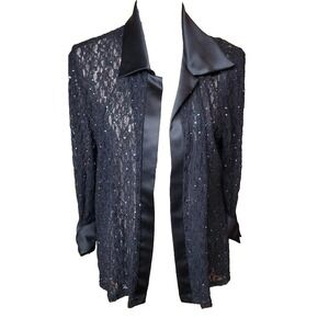 dress barn collection jacket, Black Lace Sequin,  Satin Trim And Cuffs. Size 14